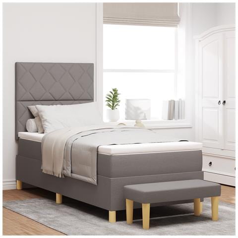 Letto Box Spring con Materasso e Panchina Tortora 90x200 cm Tessuto - Foto 2