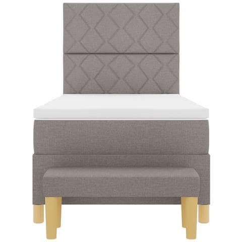 Letto Box Spring con Materasso e Panchina Tortora 90x200 cm Tessuto - Foto 9