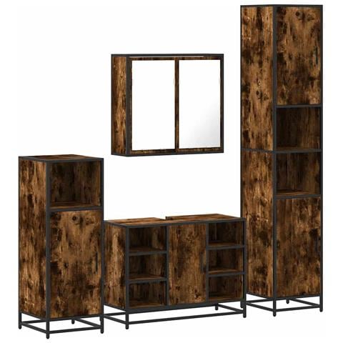 Set Mobili da Bagno 4 pz Rovere Fumo in Legno Multistrato - Foto 1