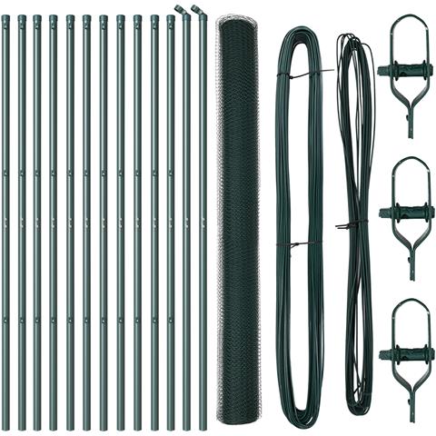 Recinzione Esagonale  Verde 1.6x25 m Acciaio, Pali per Recinzione  13 pz Verde Ø32 mm 210 cm Acciaio Zincato - Foto 1