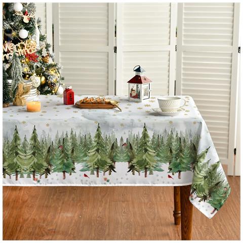 Tovaglia Natalizia Bianca Con Alberi Di Natale Morbida Resistente 100x140cm - Foto 1
