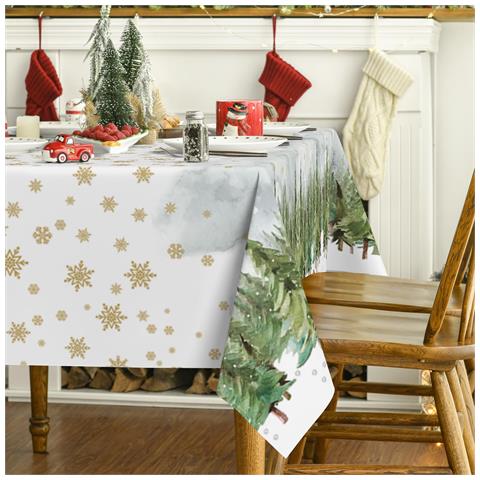 Tovaglia Natalizia Bianca Con Alberi Di Natale Morbida Resistente 100x140cm - Foto 5