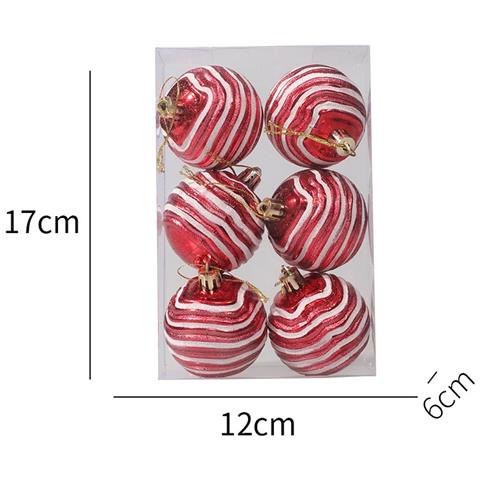 Set Di 6 Palline Di Natale A Righe Rosse E Bianche Da 6 Cm - Decorazioni Festive Per L'albero Red - Foto 2