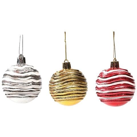 Set Di 6 Palline Di Natale A Righe Rosse E Bianche Da 6 Cm - Decorazioni Festive Per L'albero Red - Foto 3