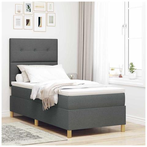Letto a molle con materasso Grigio scuro 100 x 200 cm Tessuto - Foto 2