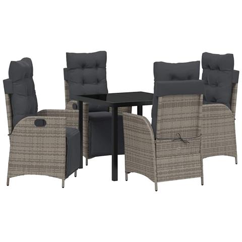 Set da Pranzo per Giardino 5 pcs Grigio Poly Rattan - Foto 1
