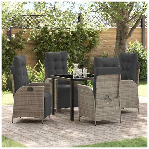 Set da Pranzo per Giardino 5 pcs Grigio Poly Rattan - Foto 2
