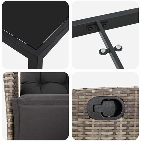 Set da Pranzo per Giardino 5 pcs Grigio Poly Rattan - Foto 9