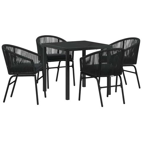 Set da Pranzo per Giardino 5 pcs Nero Poly Rattan - Foto 1