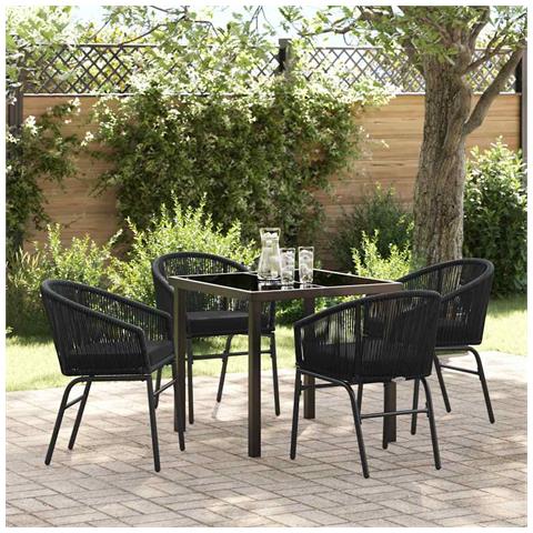 Set da Pranzo per Giardino 5 pcs Nero Poly Rattan - Foto 2