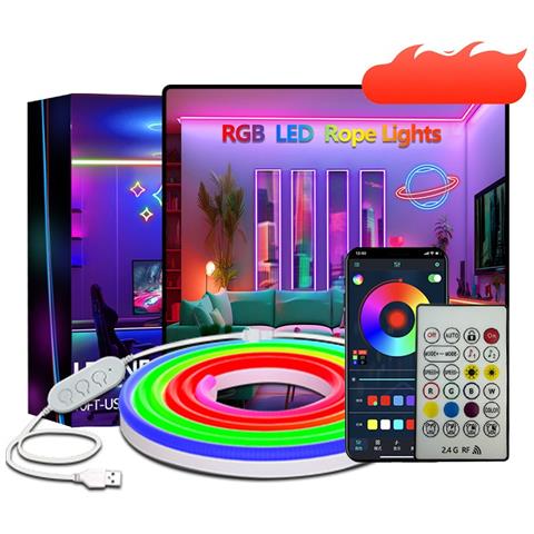 Striscia Led Neon Rgbic - Bluetooth E Telecomando 2.4g, Silicone Flessibile Diy, Illuminazione Ambientale Gaming  2 Metri - Foto 1