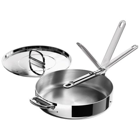 Padella Space Steel 28 Cm Per Saltare Con Manico Pieghevole E Coperchio Acciaio Inox Ideale Per Cucina A Induzione Adatta Al Forno Colore Acciaio - Foto 1