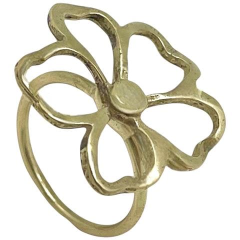 Anello Traforato Con Fiore In Ottone Placcato Oro - Foto 1