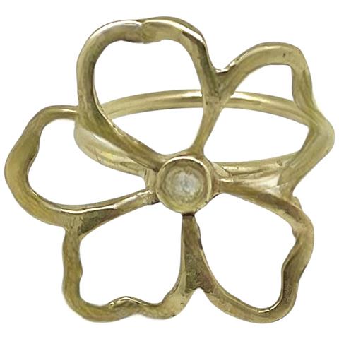 Anello Traforato Con Fiore In Ottone Placcato Oro - Foto 4