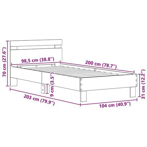 Struttura del letto Rovere Nero 98.5 x 200 cm Legno multistrato - Foto 9