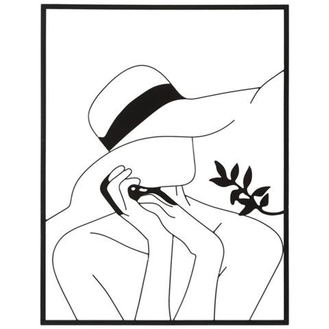 Pannello Da Parete Elegant B In Ferro Nero, Figura Femminile Con Cappello Fedora - Foto 1