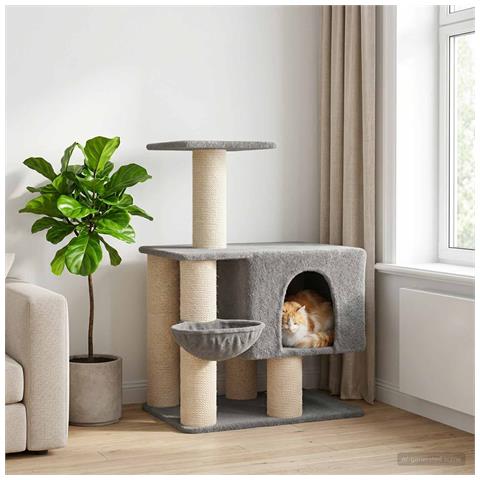 Albero per gatti con pali per graffiare in sisal Grigio Chiaro - Foto 2