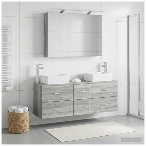 Set di mobili per il bagno 4 pcs Sonoma grigio - Foto 2