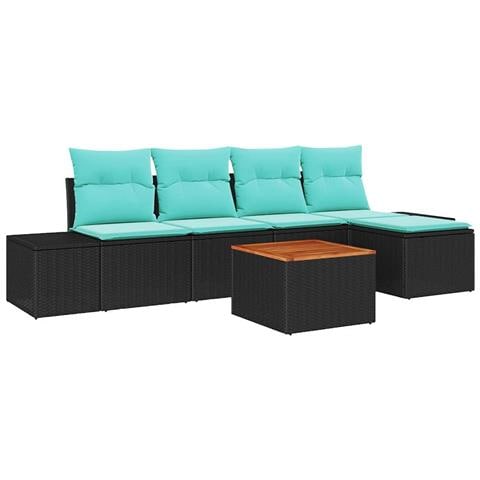 Set Divano da Giardino 6 pz Nero polyrattan - Foto 1
