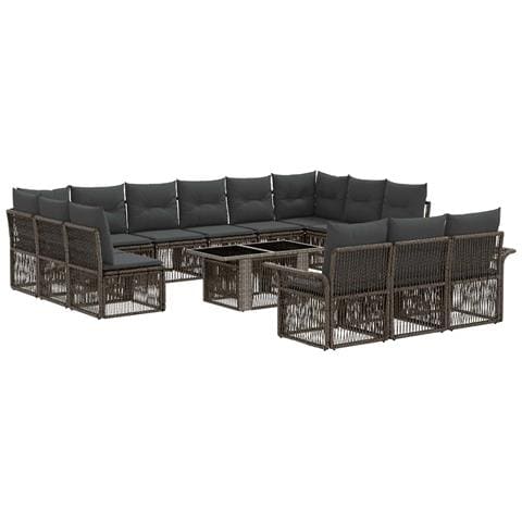 Set Divano da Giardino 14 pz Grigio e Grigio Scuro polyrattan - Foto 1