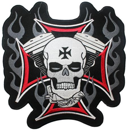 Toppa Tessuto Termoadesiva Croce Teschio Motore Moto Rosso Patch Badge Grande - Foto 1