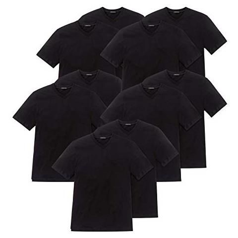 Americano T-shirt 10 Pacco - Scollo A V, Girocollo, Nero, Bianco, M L Xl 2xl 3xl 4xl - Nero (scollo A V), 3xl (3x-large, 10-pack)  - Foto 1
