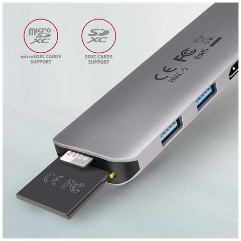 HMC-5 replicatore di porte e docking station per laptop Cablato USB 3.2 Gen 1 (3.1 Gen 1) Type-C Grigio - Foto 10