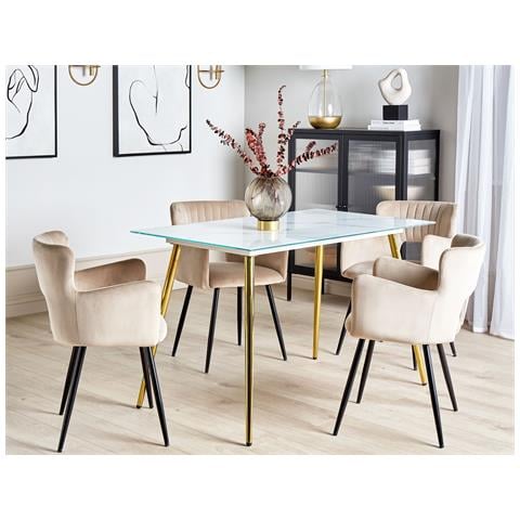 Tavolo Da Pranzo Mulga Marmo Bianco 120 Cm 70 Cm Vetro Temperato - Foto 1