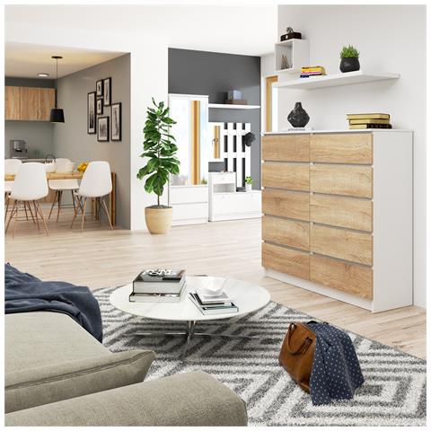 Cassettiera K120, 10 cassetti, 120x40x121 cm, Colore Bianco e Sonoma Quercia - Foto 5