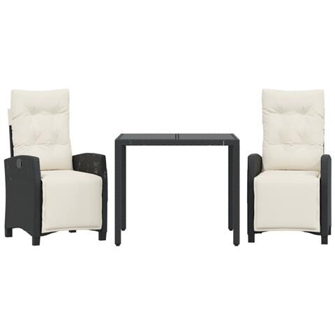 Set da Pranzo da Giardino 3 pz con Cuscini Nero in Polyrattan - Foto 1