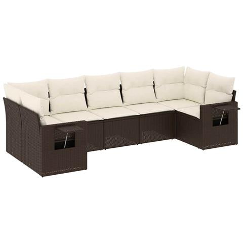 Set Divani da Giardino 7 pz con Cuscini Marrone in Polyrattan - Foto 1