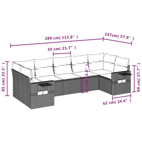 Set Divani da Giardino 7 pz con Cuscini Marrone in Polyrattan - Foto 2