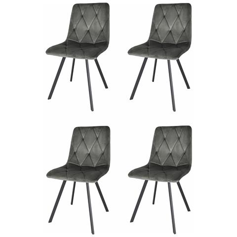 Set 4 Sedie Da Pranzo PARADISO - Velluto Nero E Gambe In Acciaio, Design Moderno E Morbido Per Sala Da Pranzo E Cucina - 6