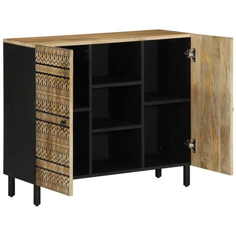 Credenza 90x33,5x75 Cm In Legno Massello Di Mango Grezzo - Foto 2