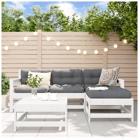 Set Salotto Da Giardino 5 Pz Bianco In Legno Massello Di Pino - Foto 1
