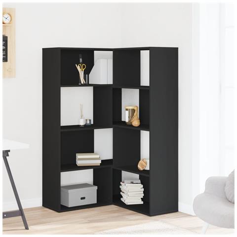 Libreria Angolare 4ripiani Nera 85x85x140 Cm Legno Multistrato - Foto 3