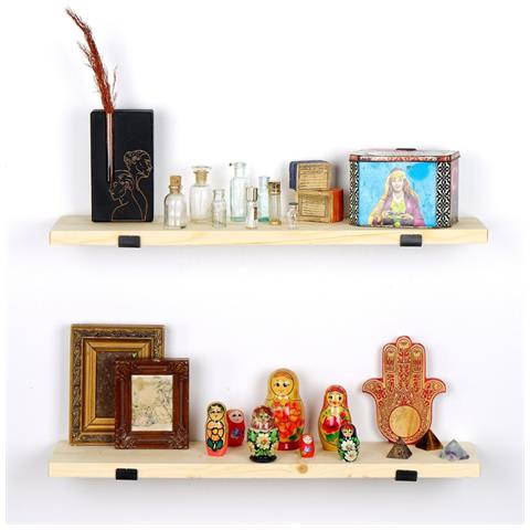 Bussa Ripiano Da Parete In Legno Di Abete E Metallo - 2 Scomparti Di Stoccaggio - Legno E Nero - Foto 1