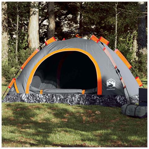 Tenda Campeggio 4 Persone Grigio e Arancione a Rilascio Rapido - Foto 1