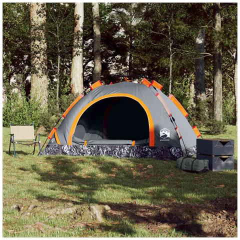 Tenda Campeggio 4 Persone Grigio e Arancione a Rilascio Rapido - Foto 2