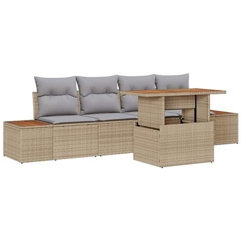 Set da Pranzo da Giardino 5 Pezzi con Cuscini Beige in Rattan Sintetico e Acacia - Foto 1