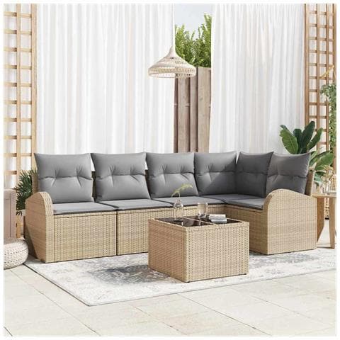 Set Divano da Giardino 6 Pezzi con Cuscini Nero Rattan Sintetico - Foto 2