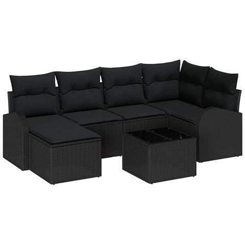 Set Divano da Giardino a 7 Pezzi con Cuscini Beige Polyrattan - Foto 1