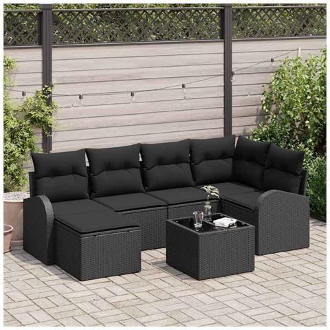 Set Divano da Giardino a 7 Pezzi con Cuscini Beige Polyrattan - Foto 2