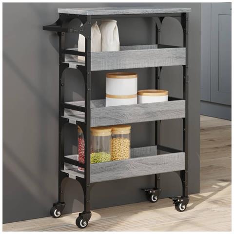 Carrello da Cucina Grigio Sonoma 53x20x76 cm Legno Multistrato - Foto 2