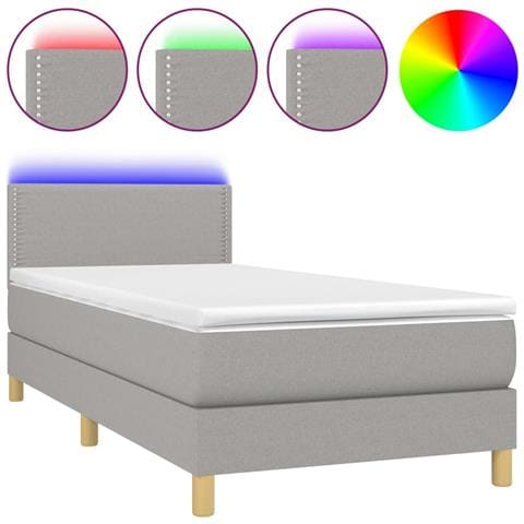 Letto a Molle Materasso e LED Grigio Chiaro 80x200 cm Tessuto - Foto 1