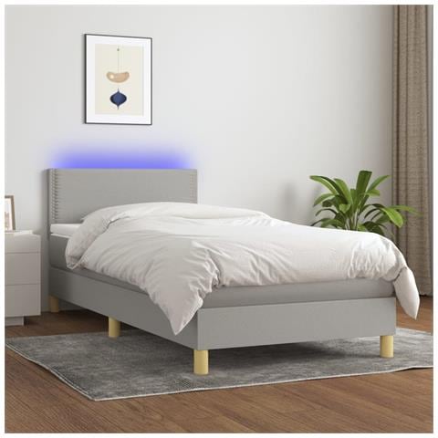 Letto a Molle Materasso e LED Grigio Chiaro 80x200 cm Tessuto - Foto 2