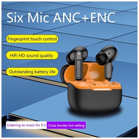 Auricolari Bluetooth Bianco-arancio Con Anc+enc A Sei Microfoni Per Chiamate Hd E Audio Spaziale Black+orange - Foto 6