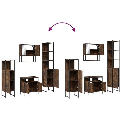 Set Mobili da Bagno 4 pz Rovere Fumo in Legno Multistrato - Foto 9