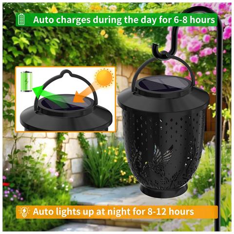 Lanterna Solare Da Giardino Esterno - Design Uccello, Nera, Impermeabile Ip65 - Foto 7