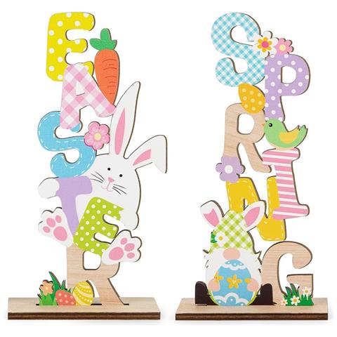 Targhette Decorative Da Tavolo Pasquali In Legno 18 Cm Colorate 2 Pezzi - Foto 1